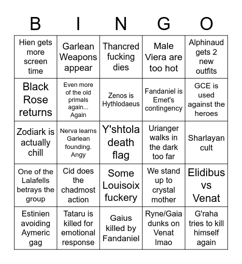 FFXIV Endwalker Shitpost Bingo Card