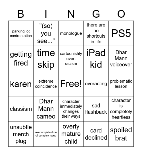 Dhar Mann bingo Card