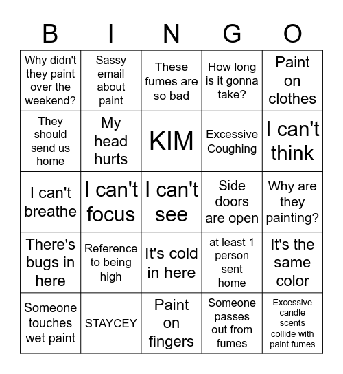 Watching the Paint Dry Bingo Card