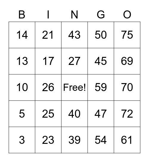 Winning Bingo Card Example