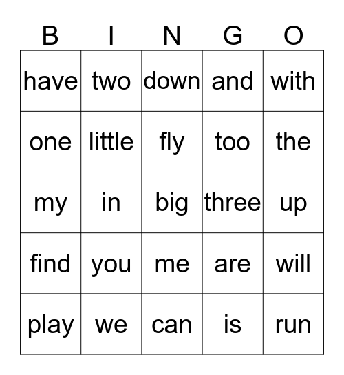 1~5 Bingo Card