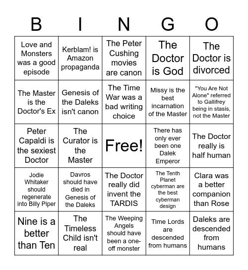 Spicy Doctor Who Takes Bingo Card