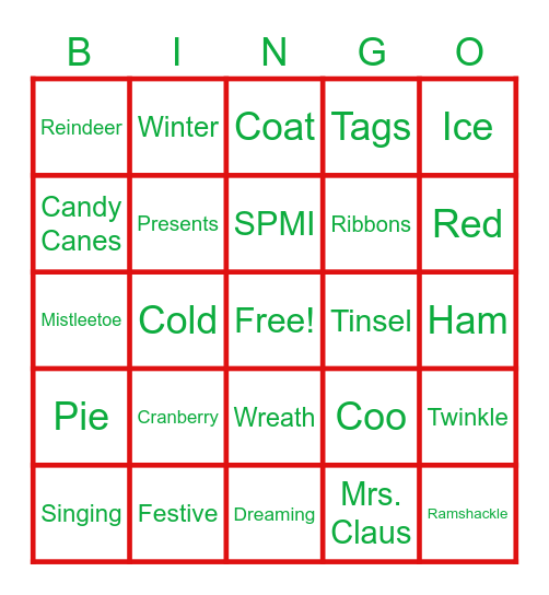 SPMI Holiday Bingo Card