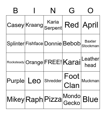 Teenage Mutant Ninja Turtle Character Bingo Card