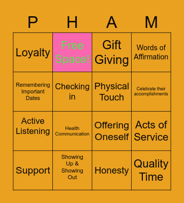 Phamily Matters Bingo Card