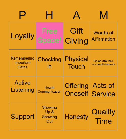 Phamily Matters Bingo Card