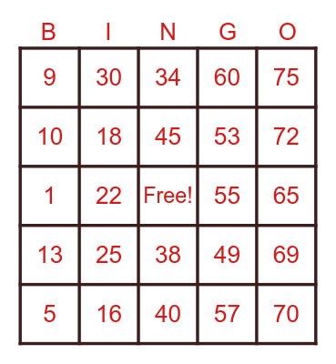 354787 Bingo Card