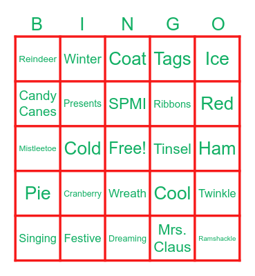 SPMI Holiday Bingo Card