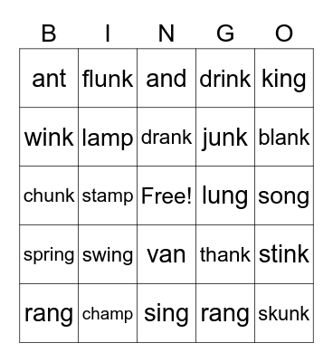 Short Vowel Glued Sounds Bingo Card