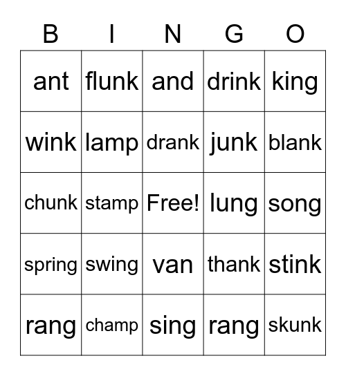 Short Vowel Glued Sounds Bingo Card