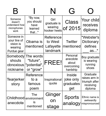 Graduation Bingo Card