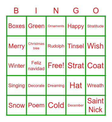 SPMI Holiday Bingo Card