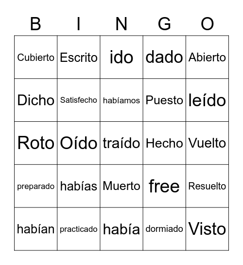 Pluscuamperfecto Bingo Card