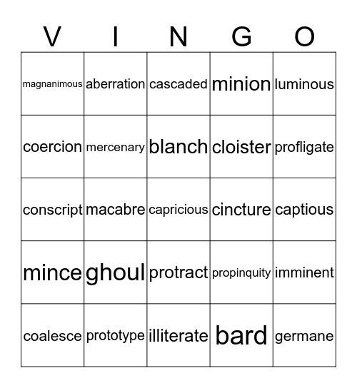 Vingo Week 2! Bingo Card
