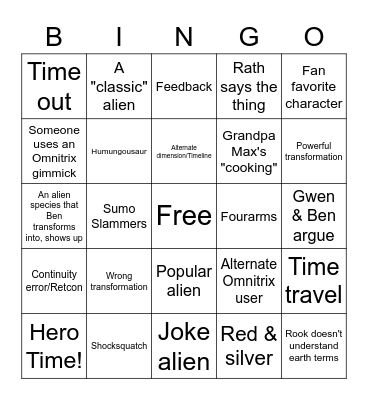 Ben 10 Bingo Card