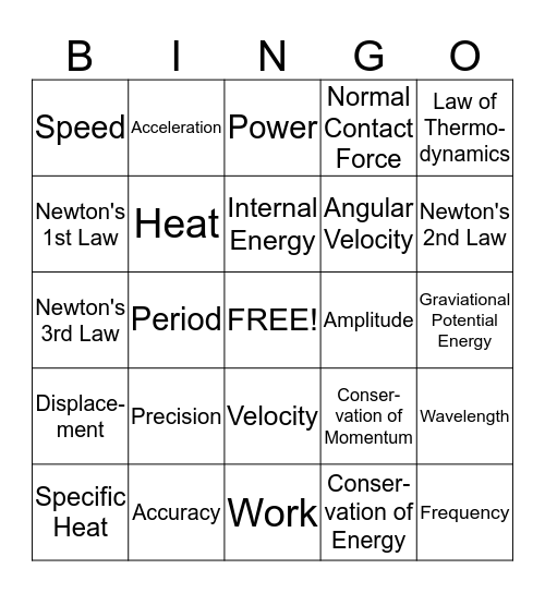Physics Vocabulary Words 1 Bingo Card