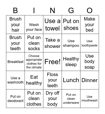 Routines Bingo Card