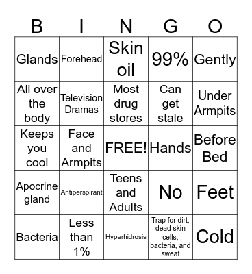 Sweat and Hygine Bingo Card