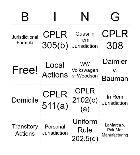 New York Practice Review Bingo Card