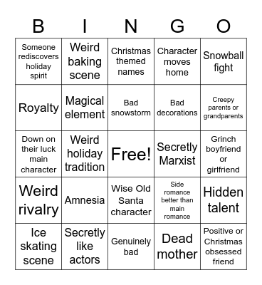Hallmark Movies Bingo Card