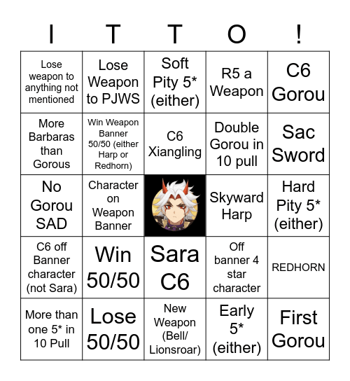 Arataki "The One and Oni" Itto!! Bingo Card