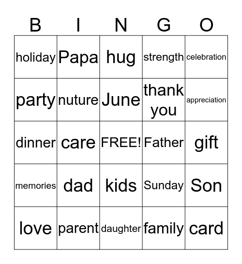 Fathers Day Bingo  Bingo Card