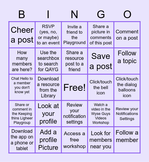 Studio Y - The Playground Bingo Card