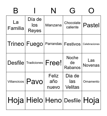 Otoño y Invierno Vocabulario Bingo Card