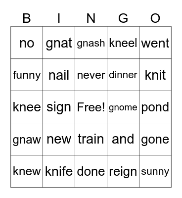 Unit 33 Extended Code (/n/ Spellings) Bingo Card