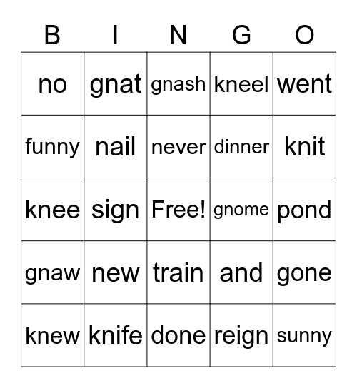 Unit 33 Extended Code (/n/ Spellings) Bingo Card