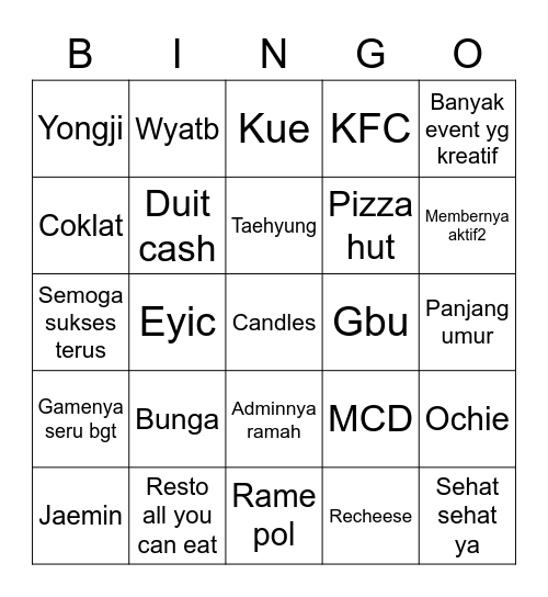 Sungjae’s bingo Card