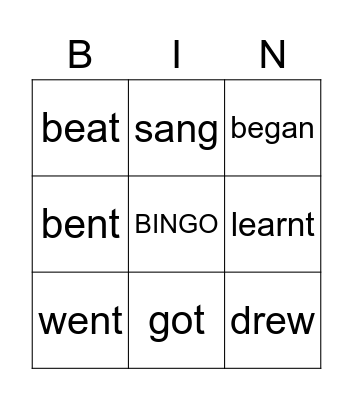 PAST SIMPLE Bingo Card