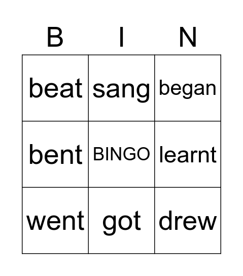 PAST SIMPLE Bingo Card