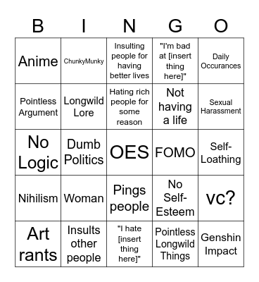 Orangugi Bingo Card Bingo Card