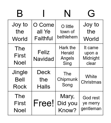 Christmas Carol Bingo Card
