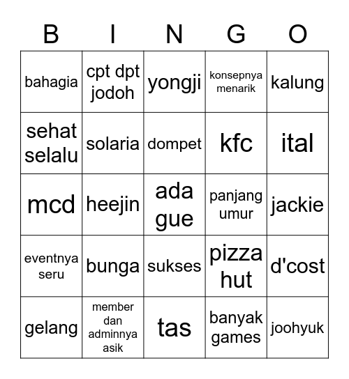 Untitled Bingo Card