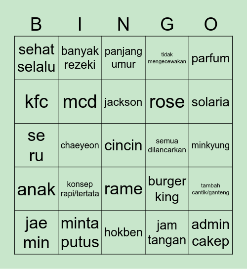 Heejel Bingo Card
