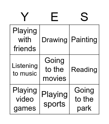 Do You Like...? Bingo Card