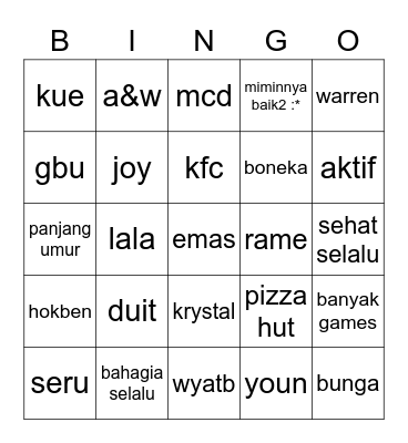 Untitled Bingo Card