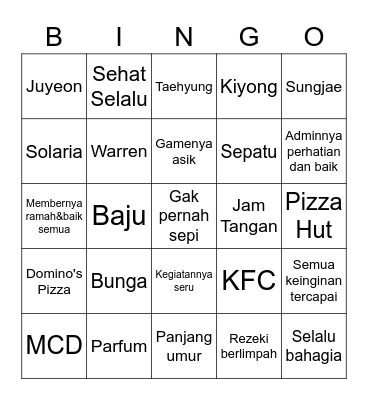 Oci Bingo Card