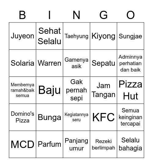 Oci Bingo Card