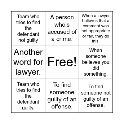 Trial Vocabulary BINGO Card