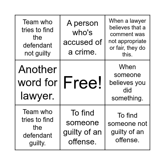 Trial Vocabulary BINGO Card