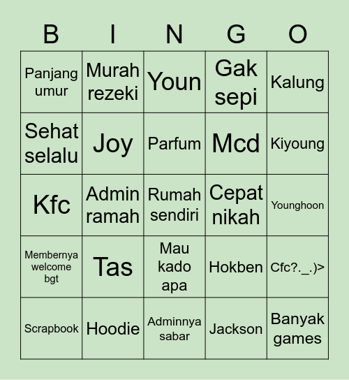 Keisuke Bingo Card