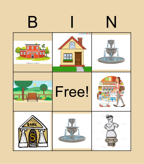 places in the town Bingo Card