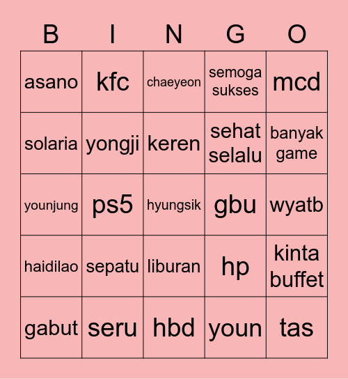 nn’s Bingo Card