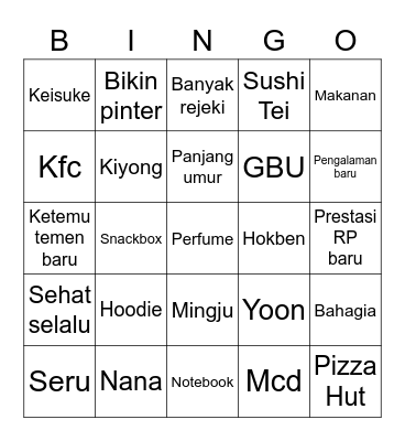Joohyuk Bingo Card