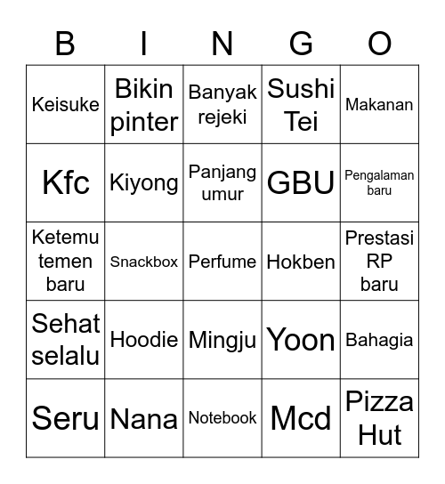 Joohyuk Bingo Card