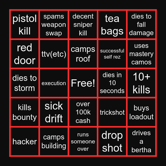 Warzone Bingo Card