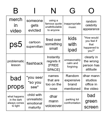 Dhar Mann Jarvis Bingo Card